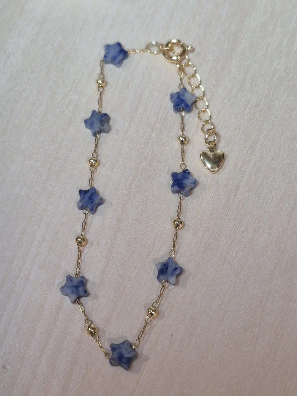 💙⭐️NEW💙⭐️ PRETTY!! SS Micro PaperClip Faceted BLUE DOT Nat.Stone StarBracelet